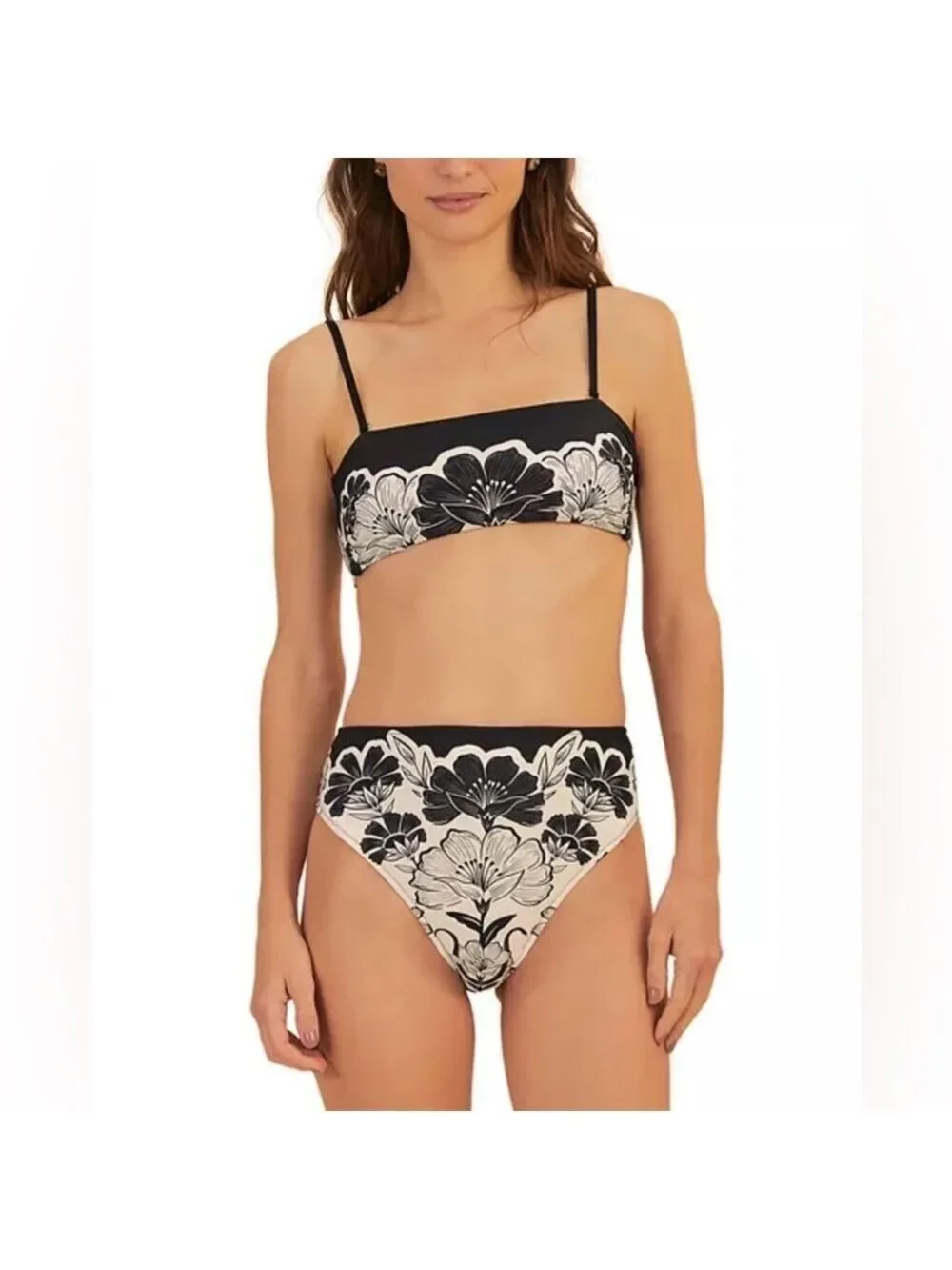 Set - Farm Rio Flower Leopards Bandeau Bikini Top & Bottom